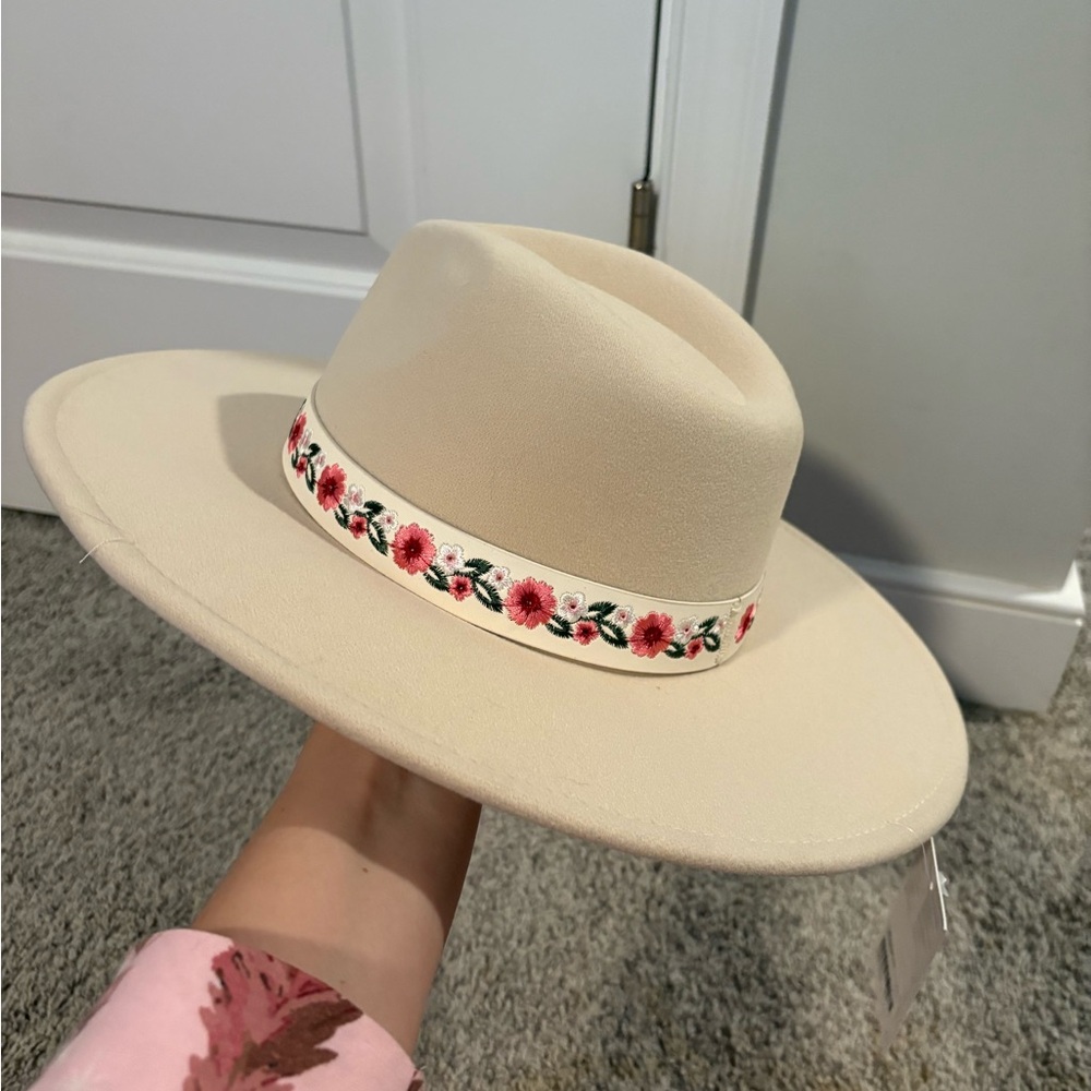Forever 21 Wide Brim Hat with Floral Leather Band